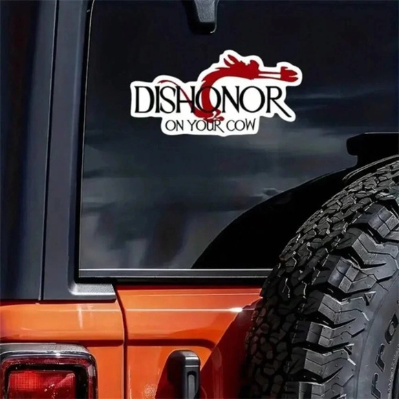 Red black white Mulan Mushu dishonor on your cow waterproof vinyl decal car - Picture 6 of 7